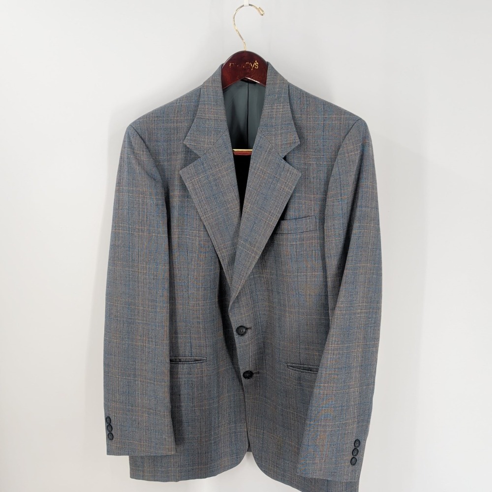 Klopfensteins Two‎ Button Front Lapel Notch Collar Plaid Coat Blazer Gray Sz 36S